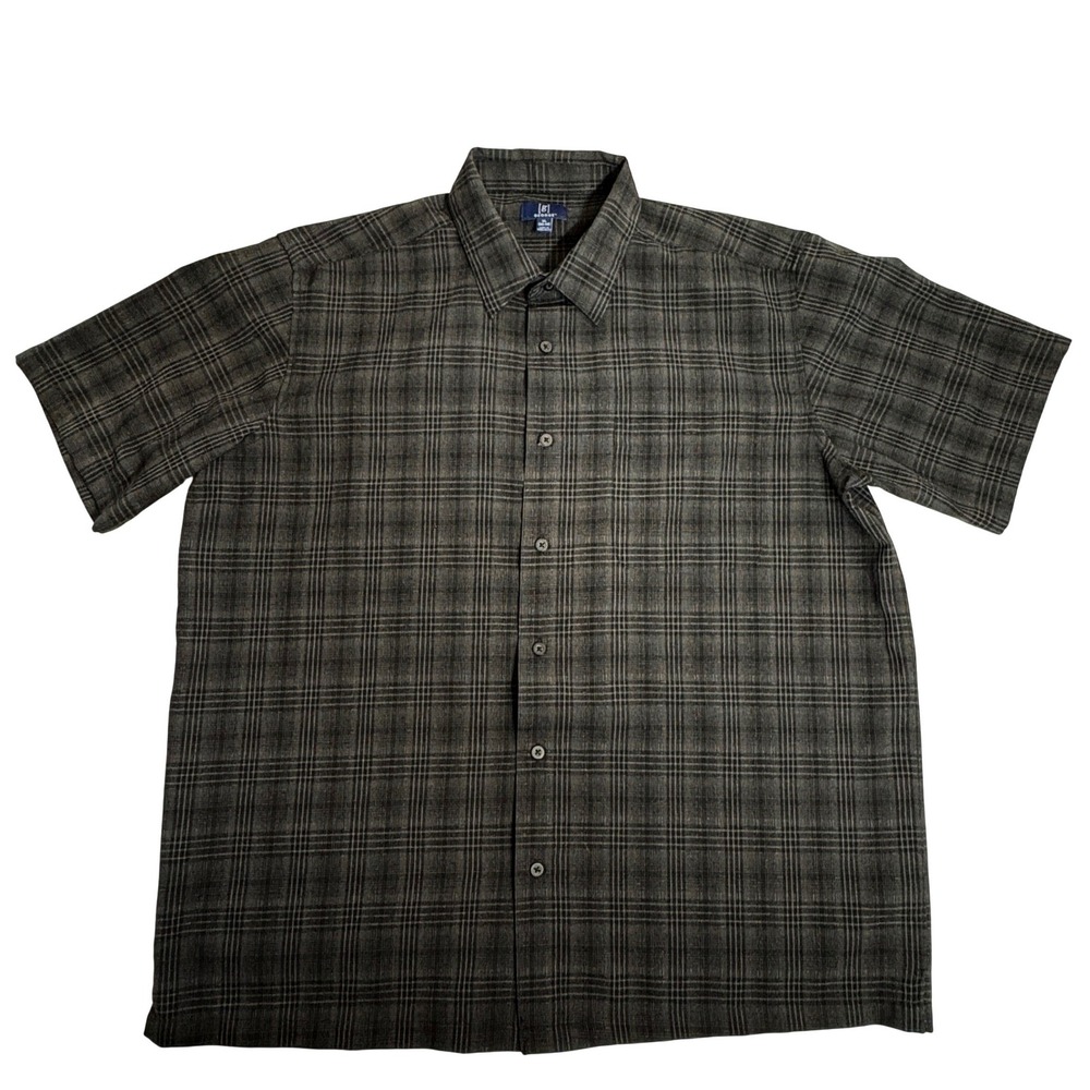 George Button Down Shirt Men's XL Gray Plaid Short Sleeve Casual Workwear Top